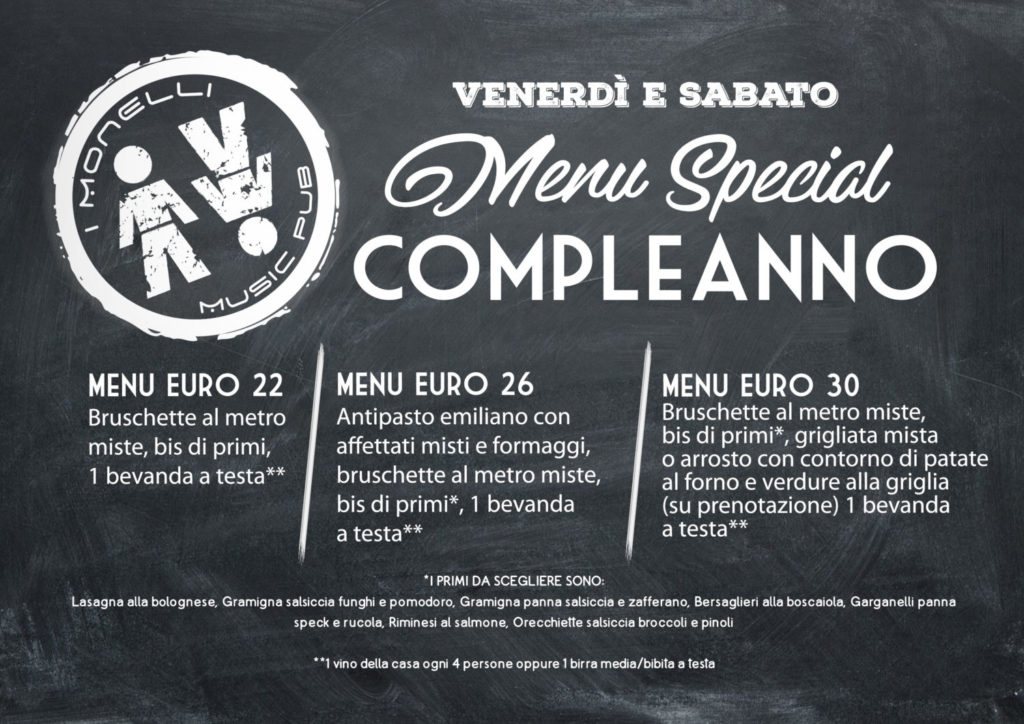 Menu fissi compleanno